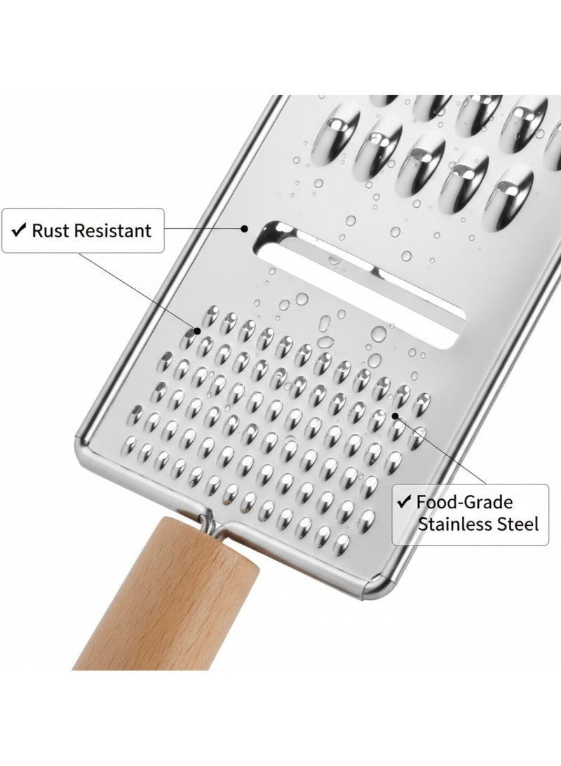 لوكاداه مبشرة يدوية من الفولاذ المقاوم للصدأ بمقبض خشبي، متعددة الاستخدامات للجبن والخضراوات، مناسبة لبشر الزنجبيل والثوم وقشر الليمون والشوكولاتة والخضراوات - شفرات حادة ومتينة، مقبض مريح، أداة بشر مقاومة للصدأ للمطبخ - Image 3